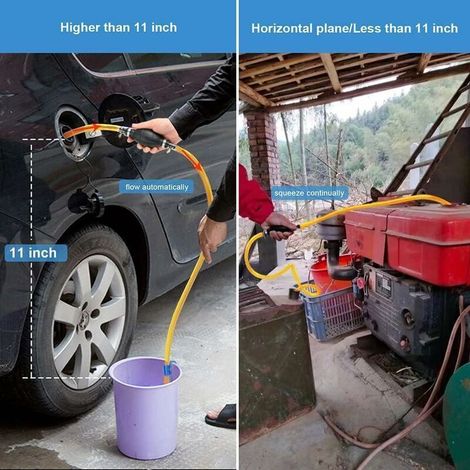 Pompe à siphon pour essence, gazole, carburant, essence, diesel, eau, réservoir de poissons, pompe de transfert manuelle avec 1 tuyau siphon en PVC durable (2m) (1/3)