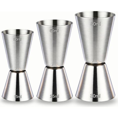 Tasse à mesurer à double extrémité- tasse à mesurer à cocktail en acier inoxydable- pour réaliser le cocktail parfait- graduations précises- convient aux bars et à un usage domestique (30/60 ml- 25/50 (1/5)