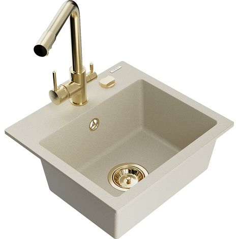 Mexen Milo 1-Becken-Granit-Spüle mit Mischbatterie Duero, Beige - 6505-69-671600-50 (1/5)