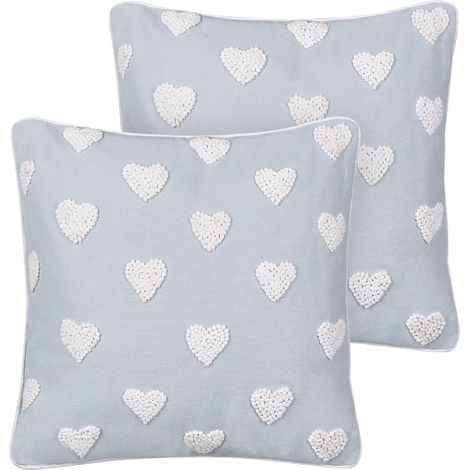 Set of 2 Decorative Cushions GAZANIA Cotton 45 x 45 cm Light Grey (1/5)