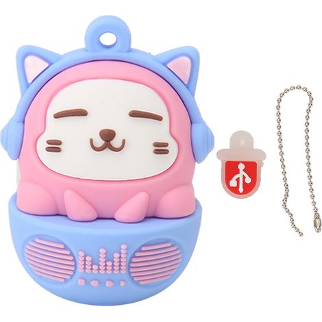 Clé USB 2.0 à motif chat, en PVC, résistante aux chocs, pour téléphone et ordinateur portable, rose et bleu, 16 g (1/5)