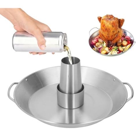 Support à poulet barbecue, grille de rôtissage avec canette de bière, plateau en acier inoxydable avec récupérateur de jus, accessoires pour tournebroche vertical (1/5)