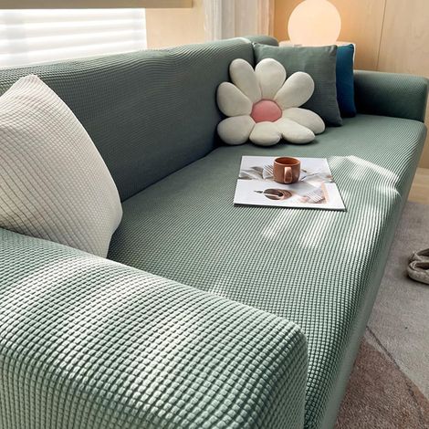 JSSEVN - Stretch Sofa Cover, Solid Color, 2-Seater Sofa Cover with Armrests, Super Elastic Sofa Cover, Non-Slip, Washable (2-Seater) (1/5)