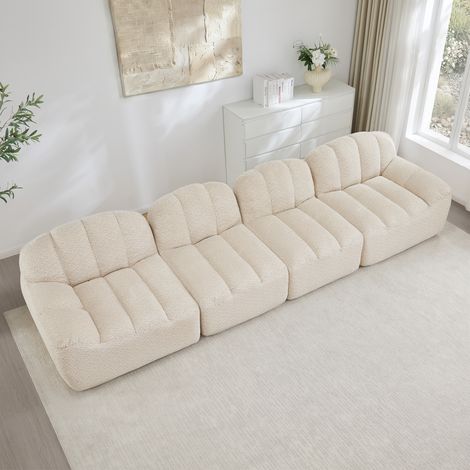 Divano modulare 4 posti beige bianco in pile granulare con seduta profonda ed ergonomica (1/5)