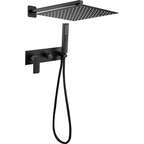 Conjunto de ducha monomando empotrada a pared SALICE negro 30 cm x 30 cm (1/2)