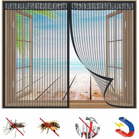Moustiquaire de fenêtre magnétique, rideaux anti-moustiques, fermeture automatique magnétique, pour fenêtres ou portes - Noir 47x47 pouces (120x120 cm) (1/5)
