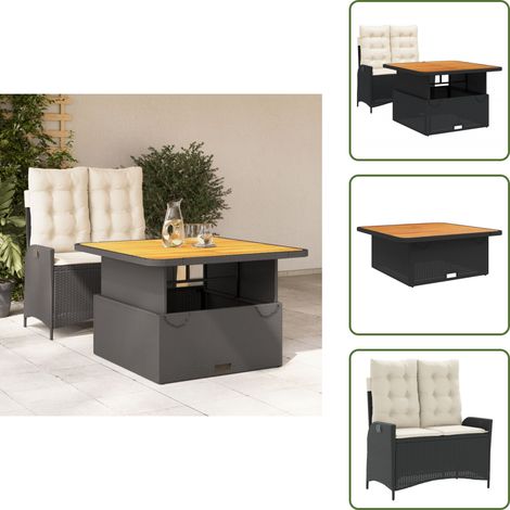 The Living Store Set comedor de jardín 2 pzas con cojines ratán sintético negro - Banco de jardín