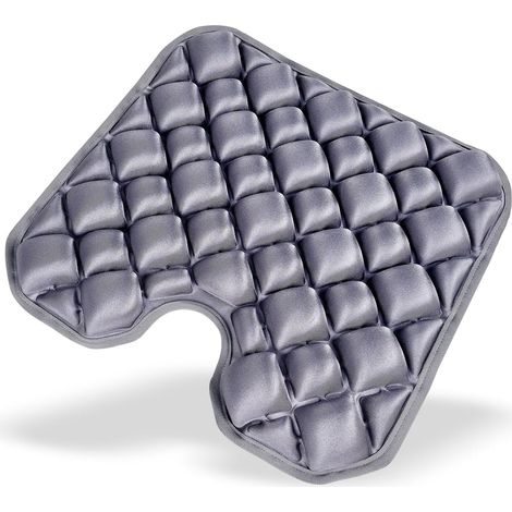 Coussin de siège Gonflable en U pour Bureau, Voiture et Fauteuil Roulant, 54 cellules d’air à Hauteur Variable, fermeté réglable, Confort du Coccyx, 43x40x3 cm (Grey) (1/5)