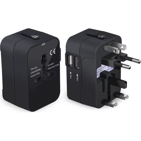 Adaptateur de Prise de Voyage Adaptateur de Voyage Adaptateur International avec Deux Ports USB pour Le Japon Chine Canada USA/EU/UK/AU Environ 150 Pays pour téléphones, tablettes de Noël (1/5)