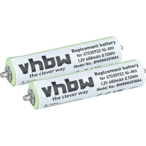 vhbw 2x batería compatible con Braun Cruzer3 Z50 Cruzer4 2778, Cruzer4 2838, Cruzer4 2878 afeitadora (600 mAh, 1,2 V, NiMH) (1/5)