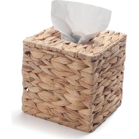 Dekorative quadratische Taschentuchbox aus gewebter Wasserhyazinthe, für Tisch oder Badezimmer (15 x 15 x 15 cm) (1/5)
