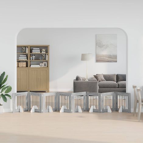 vidaXL Cancello per cani con supporti 8 pcs Grigio Sonoma 60 x 60