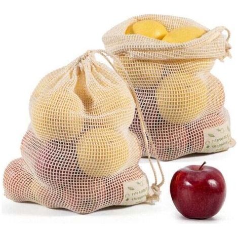 Sac a Fruits et Legumes Réutilisable - Sacs Reutilisables - Sac Filet - Sachet Legume Reutilisable Lin - Sac en Coton Courses - Sac à Vrac Coton Bio Set de 6 ( Large, Medium,Petit), (1/5)