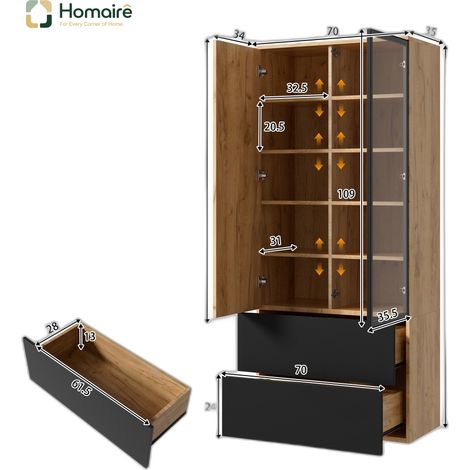 Meuble de rangement noir en verre 70 x 35 x 160 cm HOMAIRE (1/5)