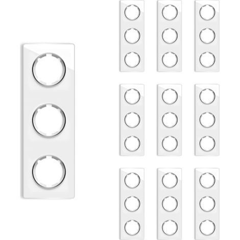 Plaque de finition Garda, en verre, vertical, 3 postes (lot de 10) - blanc