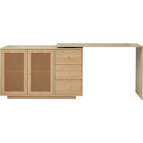 L-förmiger Eckschreibtisch mit Rattanoptik-Türen, MDF, Natur, 126 cm (1/5)