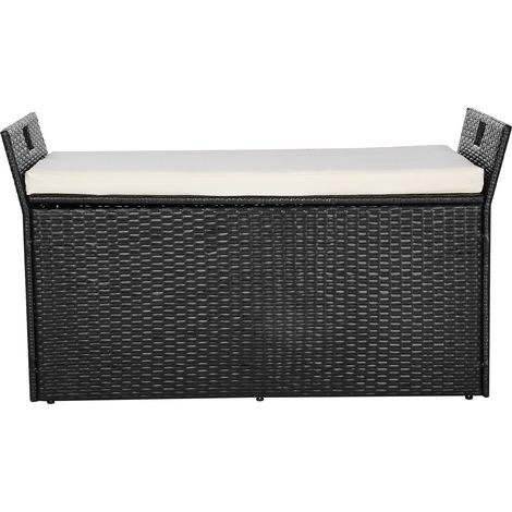Mophorn Gartenbank mit Stauraum, Sitztruhe aus PE-Rattan, Bank mit Kissen und seitlichen Griffen, belastbar bis 360 kg, vielseitige Sitzgelegenheit und Dekoration, 125x55x70 cm