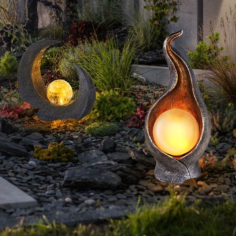 Solarleuchte Mond braun-schwarz Außenleuchte Solar Skulptur Solarlampe Flamme gold silber, Leuchtkugel, LED Leuchtmittel, 2er Set