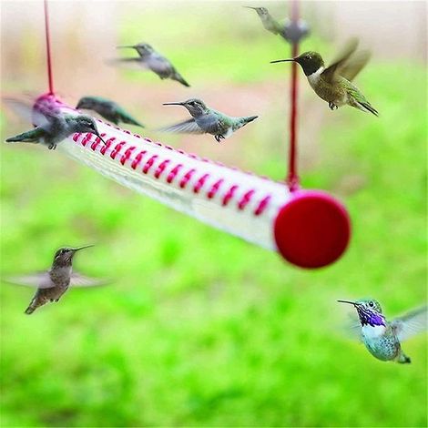 Mangeoire suspendue pour colibris, tube long, avec fleurs (transparente, 60 cm). (1/5)