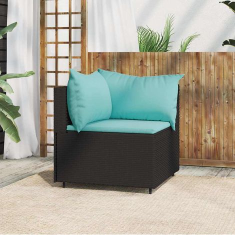 vidaXL Divano Angolare da Giardino con Cuscini in Polyrattan Nero