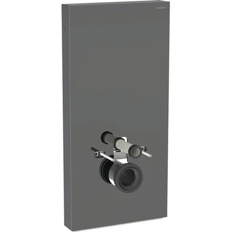 Panneau sanitaire Geberit MONOLITH pour WC suspendu, 101 cm, habillage frontal en verre gris velouté, latéral aluminium chromé noir - Geberit (1/4)