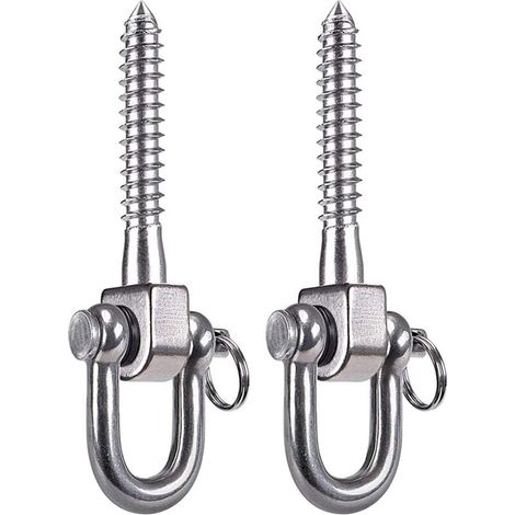 Lot de 2 crochets pivotants à 180°, en acier inoxydable SUS304, capacité de charge de 800 kg, pour aire de jeux, yoga, hamac, corde, sac de sable, sac de frappe, porche. (1/4)