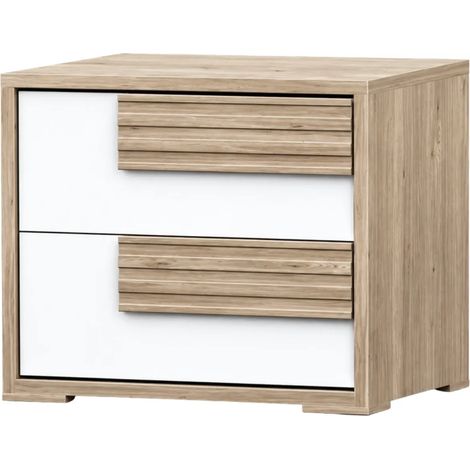 Comodino Selva 2 Cassetti Olmo e Bianco Lucido – Eleganza Naturale Moderna (1/5)