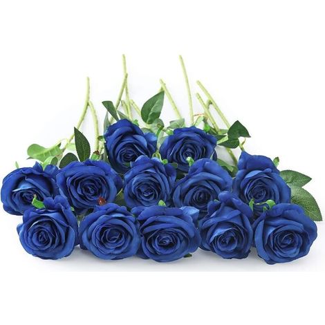 Künstliche Seidenrosen für die Heimdekoration, Blau, 10 Stück