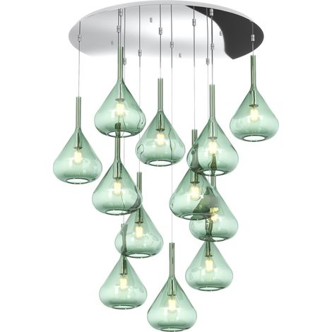 Sospensione Contemp Tonda Kona Metallo Cromo Vetro Verde 12 Luci E27 (1/3)