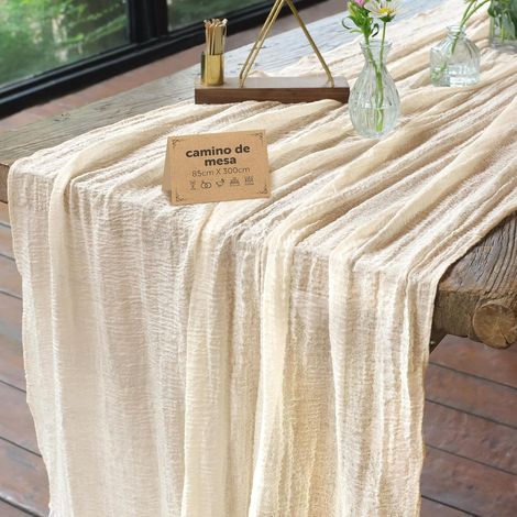 Chemin de Table Beige, 85 x 300cm Chemins de Table Gaze Mousseline Tissu, Bohème Décoration de Table de Mariages, Anniversaires, Fêtes, Enterrements Thanksgiving de Noël (1/5)