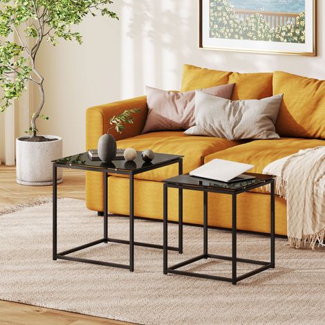 MEUBLIV Set di 2 tavolini 50x50x52 cm neri – piano in vetro temperato, acciaio (1/4)