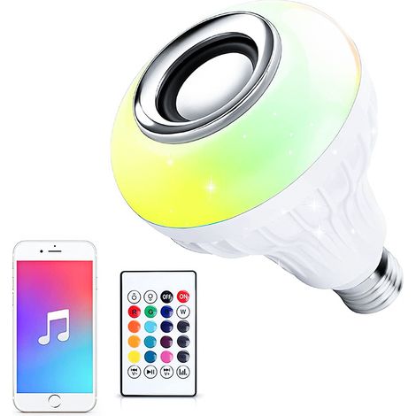 Ampoule LED RGB 12W E27 intelligente Enceinte Musique BT 4.0 couleur variable avec télécommande 24 touches et appli éclairage sans fil chambre salon salle de bain fête (1/3)
