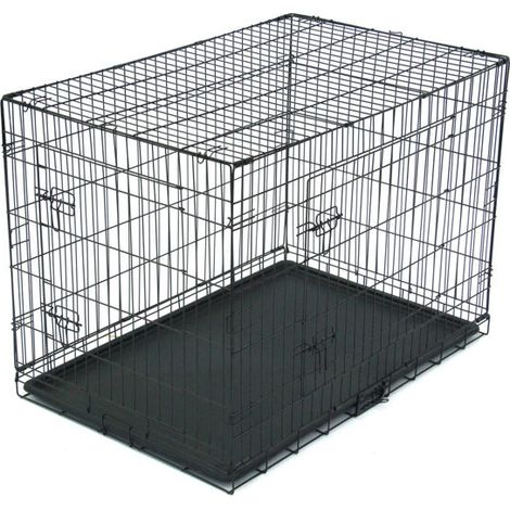 Faltbarer Haustierkäfig, 110 cm – Schwarze Stahlkonstruktion – ABS-Kunststoffwanne – 2 sichere Türen – Für Hunde und Katzen (1/4)