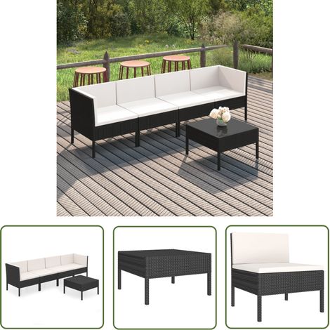 The Living Store Salon de jardin 5 pcs avec coussins résine tressée noir - Salon De Jardin - Mobilier De Jardin - Set De Meubles De Jardin - Résine Tressée - Acier Enduit De Poudre (1/5)