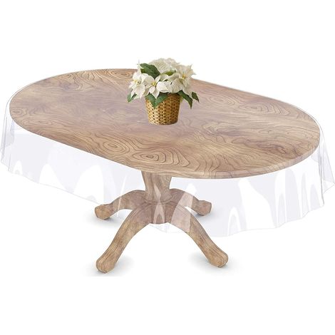 Nappe de Table Ovale en Vinyle Transparent imperméable pour Cuisine, 152,4 x 228,6 cm, Ovale (1/5)