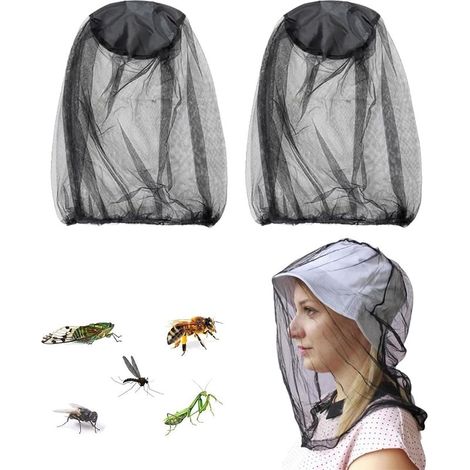 2 Pcs Mosquito Head Net Mesh Filet de Tête de Moustique Couvre Masque maillé pour Apiculture Apiculteur Les Amateurs de Plein air à Contre Les Moustiques Cagoule Bande Noire Anti Moustiques (1/5)
