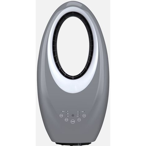 Fabrilamp – Ventilateur sans pales gris 50 W – 3 vitesses oscillant – Commande tactile avec télécommande – Éclairage LED 4 couleurs – Débit d'air 2950 m³/h (1/4)