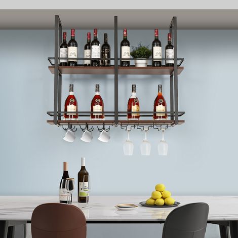 Weinregal Hubro 100x30x85 cm Schwarz/Walnussoptik [en.casa]
