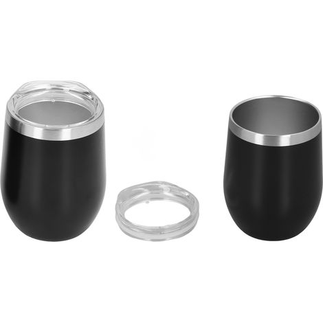 Leichter und eleganter, isolierter Becher aus Edelstahl 304 mit Deckel und Strohhalm, rostbeständig, schwarz. (1/5)