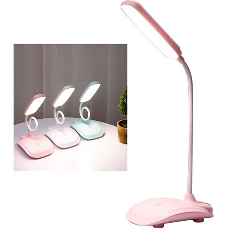 Schreibtischlampe 7018, USB-aufladbar, ideal zum Lernen und Lesen. Drei Farbtemperaturen, stufenlos einstellbare Helligkeit, Touchscreen, 360°-Drehung, rosa. (1/5)