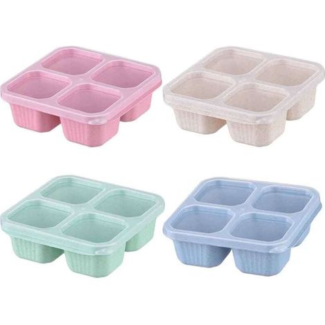 Cet ensemble de 4 boîtes alimentaires à quatre compartiments en blé est doté d'un couvercle transparent et peut être utilisé comme boîte à lunch, boîte à bonbons ou boîte de voyage.