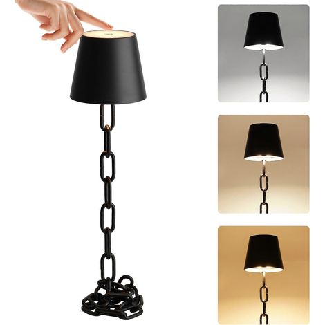 Kabellose Tischleuchte mit Touch-Steuerung, wiederaufladbares LED-Licht mit 3 Farbmodi, Mattschwarz
