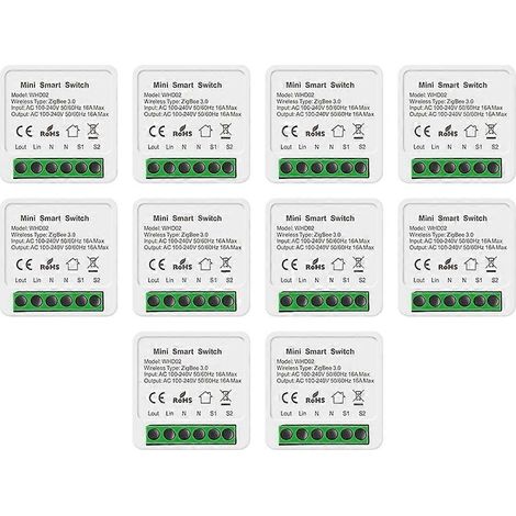 Lot de 10 interrupteurs intelligents Wi-Fi 16 A pour éclairage domestique, compatibles avec Tuya Smart Life, Alexa et Google Home. Contrôle bidirectionnel. (1/5)