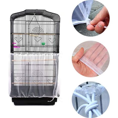 Nylon-Vogelkäfigabdeckung – Waschbar – XL-Samenauffangbehälter 35 cm – Umfang 150–200 cm – Strapazierfähiges Gummiband – Denuotop (1/5)