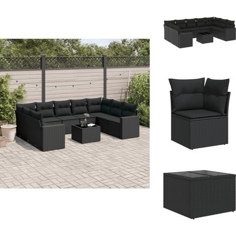 Salon de jardin 10 pcs avec coussins noir résine tressée - Ensemble Salon De Jardin - Meuble De Jardin - Canapé D'extérieur - Résine Tressée - Rotin Synthétique (1/5)