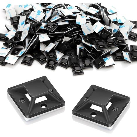 100 Pièces Attache Cable Adhesif Embase Adhesive 20MM×20MM Auto Adhesif Fil Cable Passe Serre Cable Adhesif Embase Collier de Serrage Fixation Electrique Plastique pour Collier de Serrage (Noir)