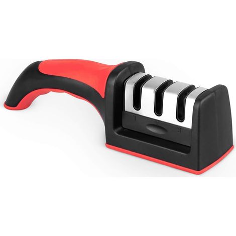 Afilador De Cuchillos MINKUROW, [Rojo], Afilador De Cuchillos Manual De 3 Etapas, Afilador De Cuchillos Profesional Con Diseño Ergonómico Y Base De Afilador Antideslizante Para Cuchillos Y Tijeras (1/5)