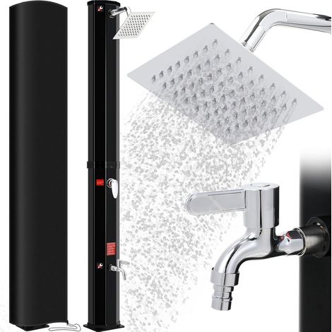 Doccia solare da 60 litri, 228 cm, doccia da esterno con soffione, lavapiedi e copertura protettiva, temperatura dell'acqua fino a 60 °C (nero) (1/5)