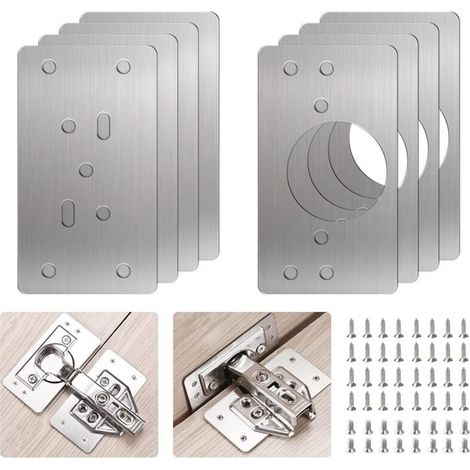 Hinge Repair Plate, 8pcs Stainless Steel Door Hinges, Kitchen Cabinet Door Repair Plates, Flat Fixing with 48 Screws