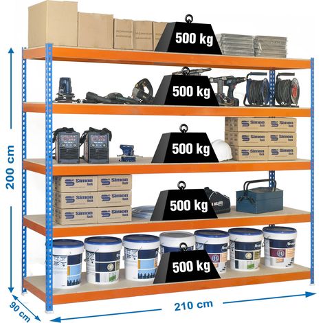 Simonrack Regalsystem ohne Schrauben Außenlagerung Blau Orange Holz